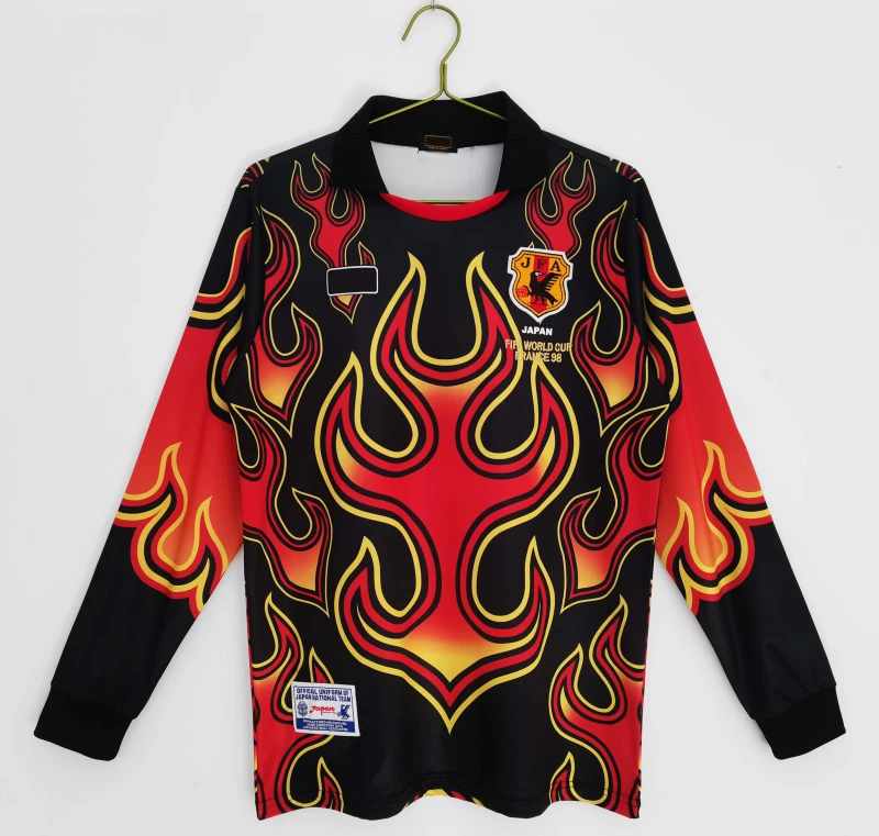 Long Sleeves: 1998 Japanese Goalkeeper Flame Red Top retro