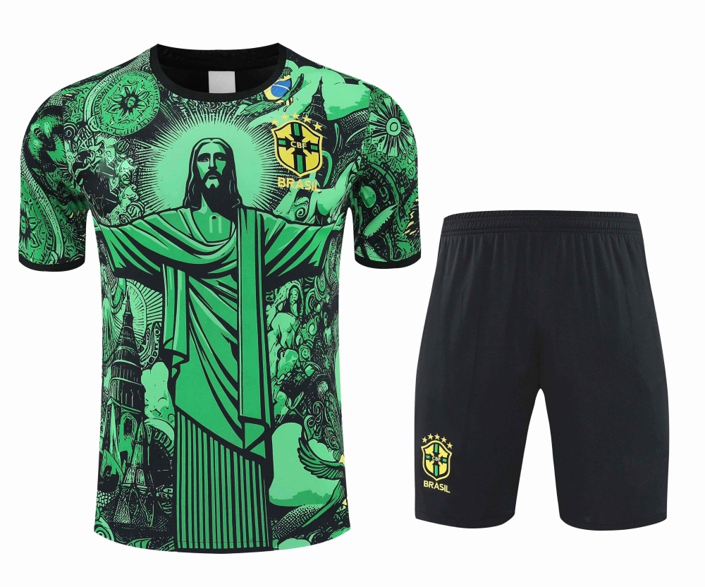 2526 Brazil Jesus Training clothes suit Short sleeve Fan version