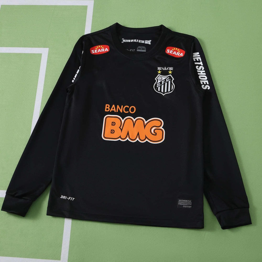 1213 season Santos FC Black retro Long sleeves Kids kit