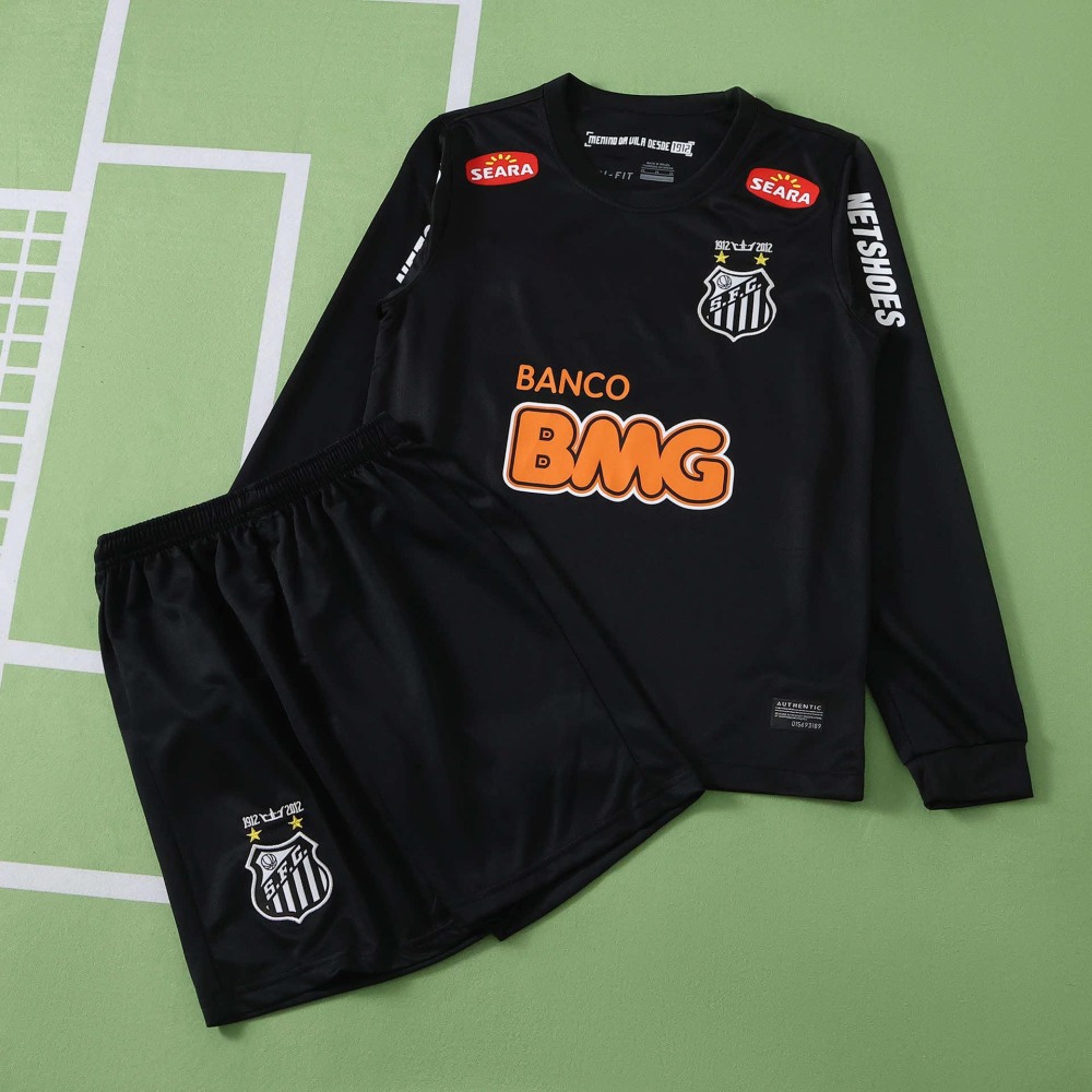 1213 season Santos FC Black retro Long sleeves Kids kit