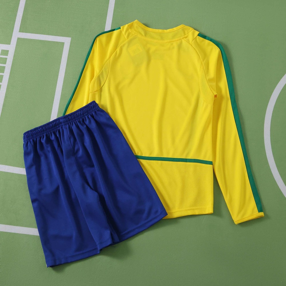 2002 Brazil home retro Long sleeves Kids kit