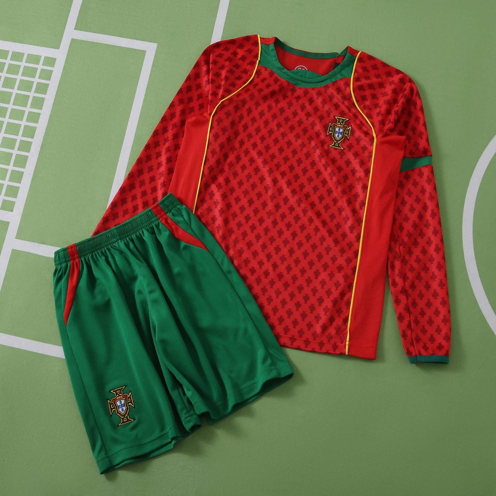 2004 Portugal home retro Long sleeves Kids kit