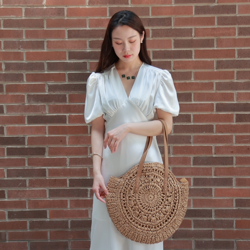 Round Straw Beach Bag