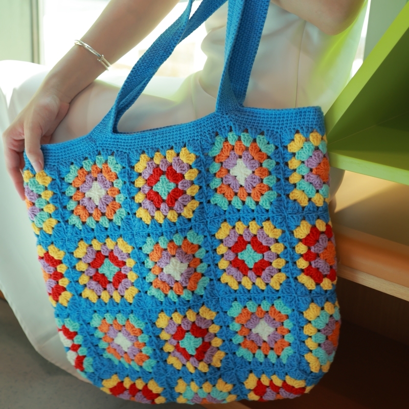 Blue Granny Check Crochet Bag
