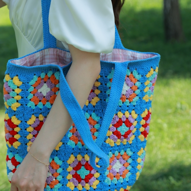Blue Granny Check Crochet Bag