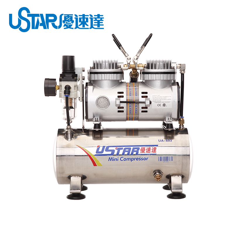 U-603G Twin piston mini air compressor with Stainless steel storage tank
