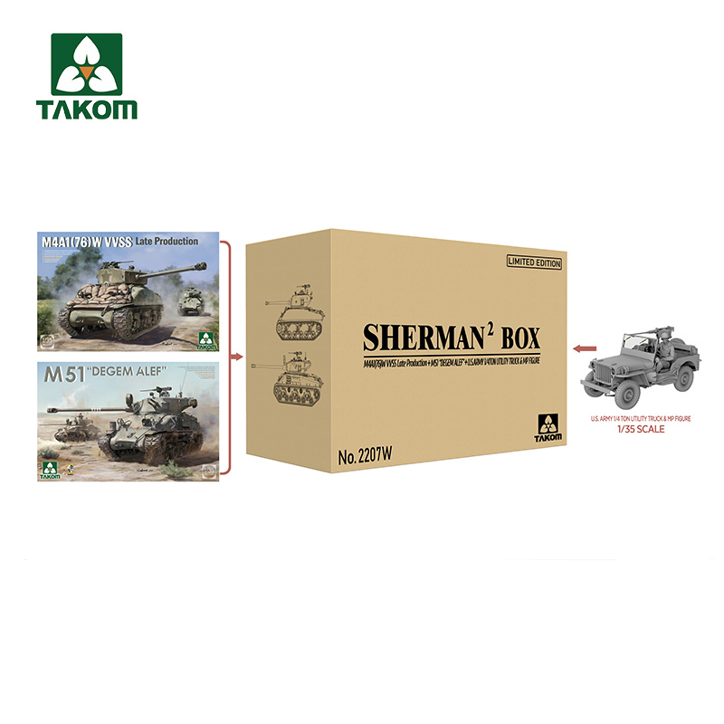 TAKOM 2207W 1/35 M4A1(76)W WSS Late Production + M5I "DEGEM ALEF"+ US.ARMY 1/4TON UTILITY TPUCK&MP FIGURE