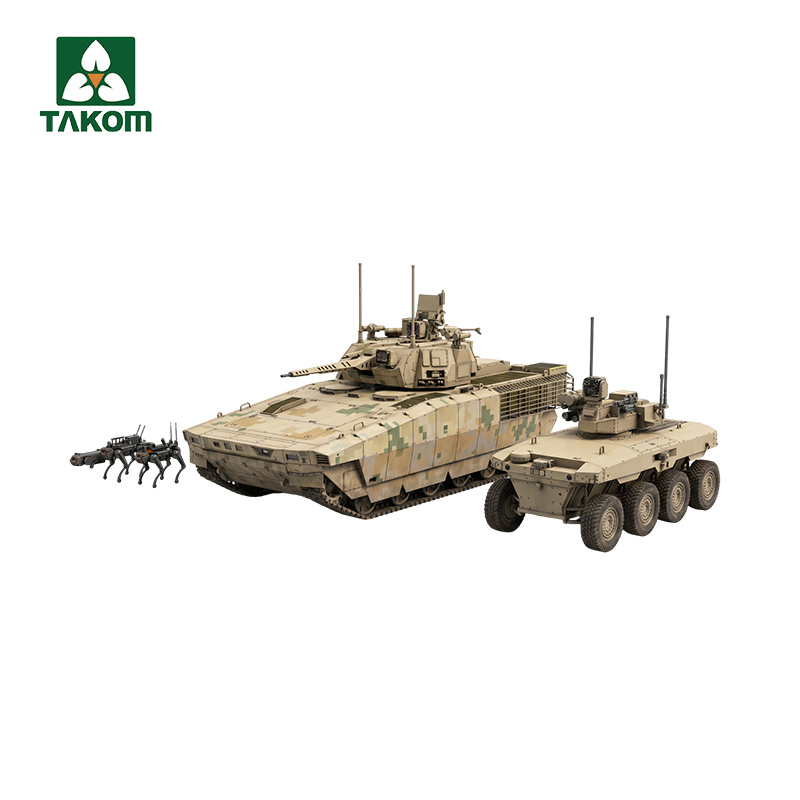TAKOM 2224X 1/35 Type 100 fighting vehicle+ZRZ 100【UGCV】+"Robot Wolves"Unmanned Combat System assembly model