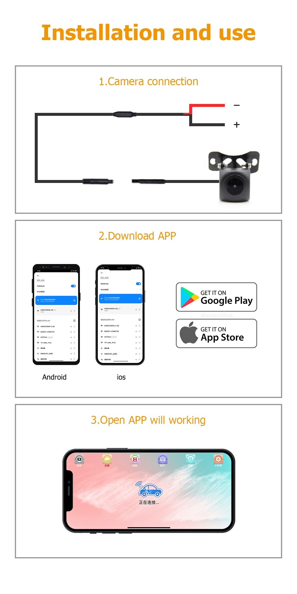 1080p WIFI APP Car Vehicle Reverse Camera,HONGXINTAI (Hokevision)