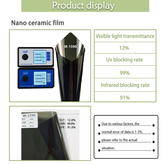 Nano ceramic vlt 20% black tint windshield car film waterproof safety window film high reflective window film for car