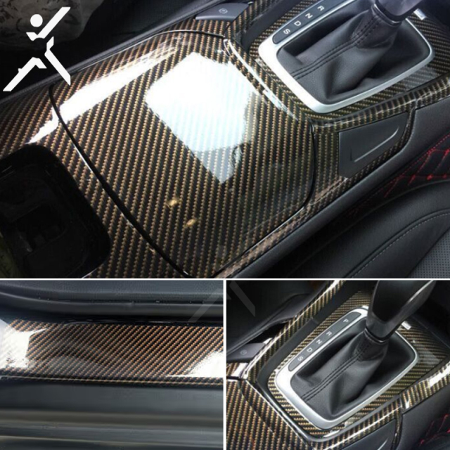 2D golden yellow carbon fiber packaging Vinyl Sticker grid pattern wallpaper material film
