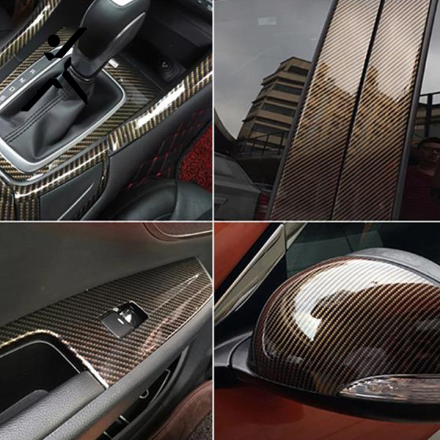 2D golden yellow carbon fiber packaging Vinyl Sticker grid pattern wallpaper material film
