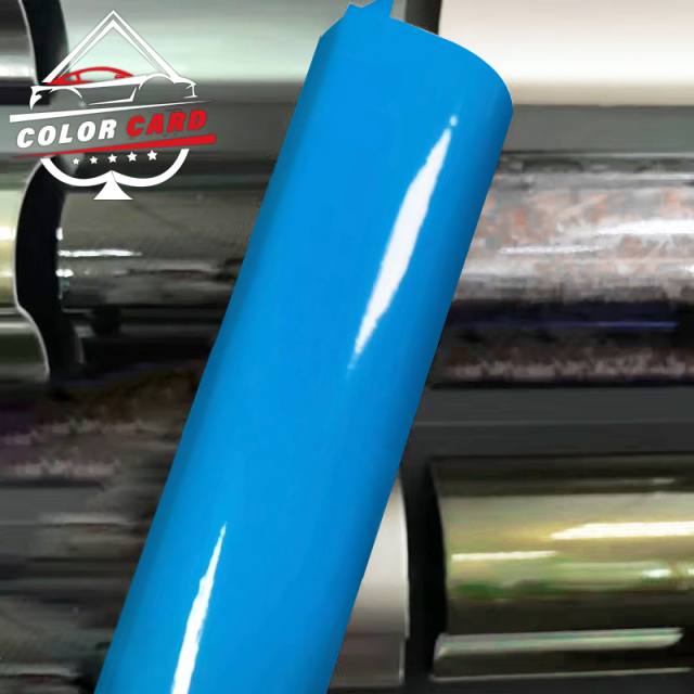 Self adhesive pvc vinyl film super bright ice blue car color changing wrapping film car decoration film