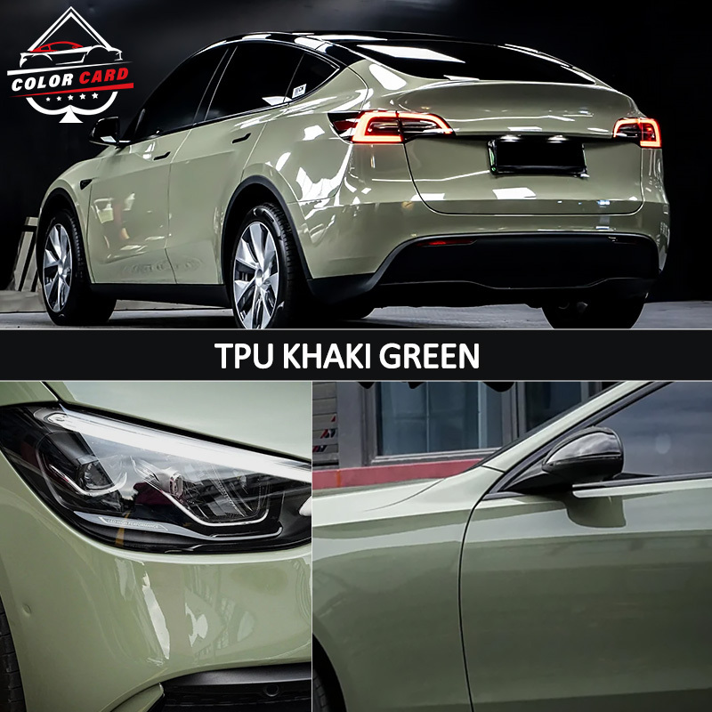 TPU Car Wrap Vinyl Roll TPU Khaki Green Auto Body Stickers Self Adhesive Vehicle Wrapping Foil Car Vinyl Film