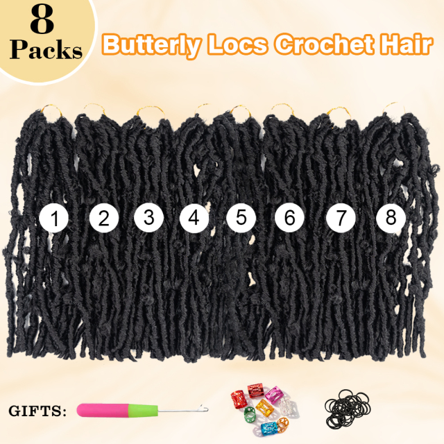 ISWEET Butterfly Locs Crochet Hair 8 Packs 96 Strands - 12 Inch #1B Short Soft Handmade Distressed Synthetic Braids Pre Looped Locs Crochet Hair for Black Women