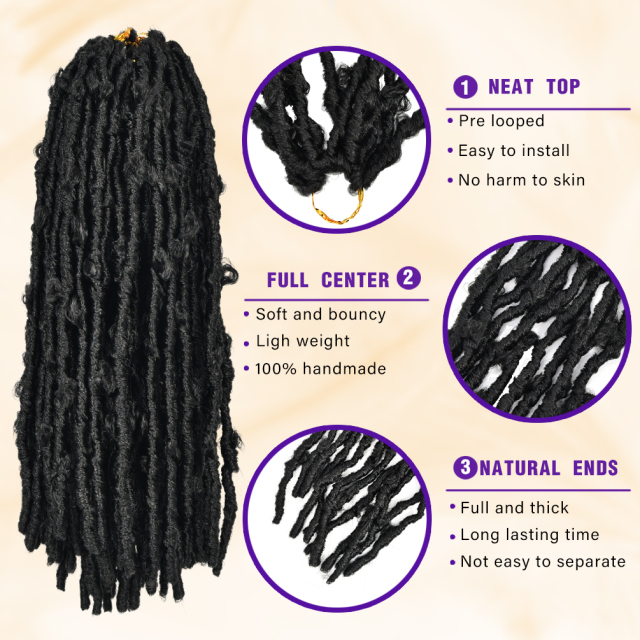 ISWEET Butterfly Locs Crochet Hair 8 Packs 96 Strands - 18 Inch #1B Short Soft Handmade Distressed Synthetic Braids Pre Looped Locs Crochet Hair for Black Women