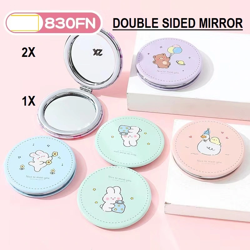 Compact Mirror for Purse, Double-Sided 1X/2X Magnifying PU Artifical Leather Pocket Makeup Mirrors (Round, Different Patterns)