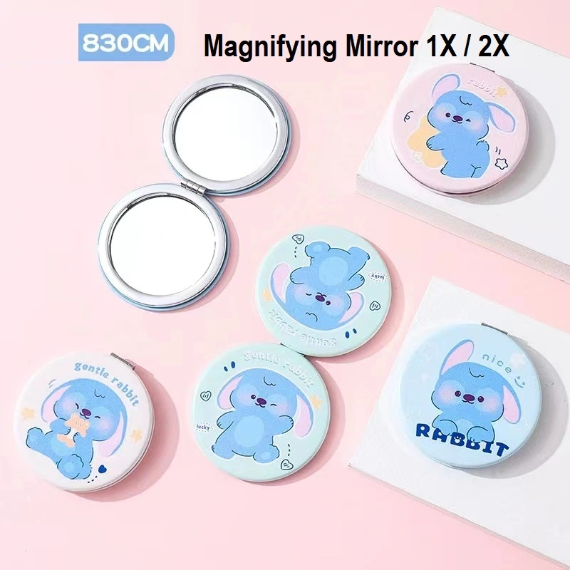 Compact Mirror for Purse, Double-Sided 1X/2X Magnifying PU Artifical Leather Pocket Makeup Mirrors (Round, Different Patterns)