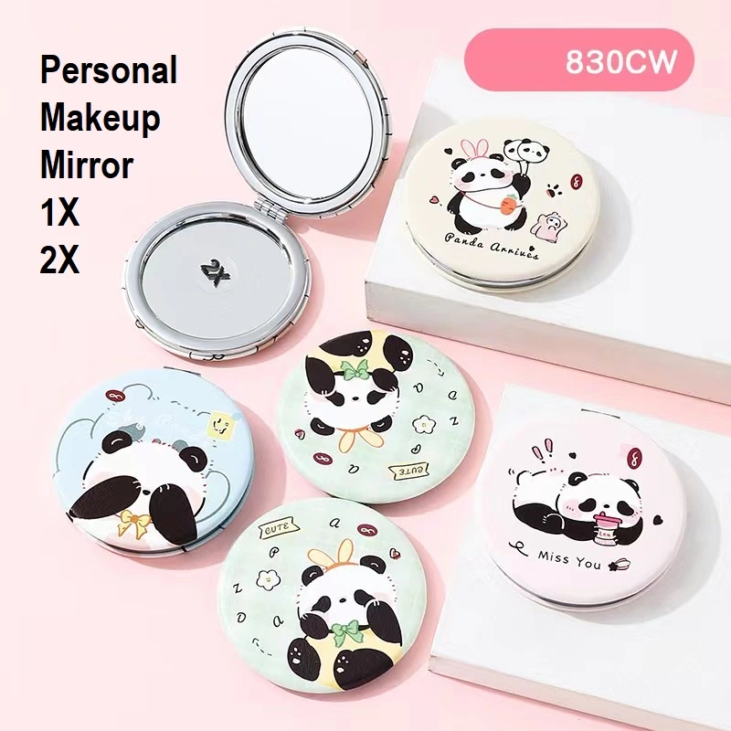 Compact Mirror for Purse, Double-Sided 1X/2X Magnifying PU Artifical Leather Pocket Makeup Mirrors (Round, Different Patterns)