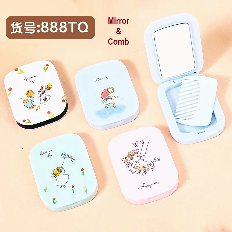 Compact Mirror & Comb for Purse and Travel Pocket Makeup Mirror with Comb, Rectangular Different Designs Great Gift for Girls