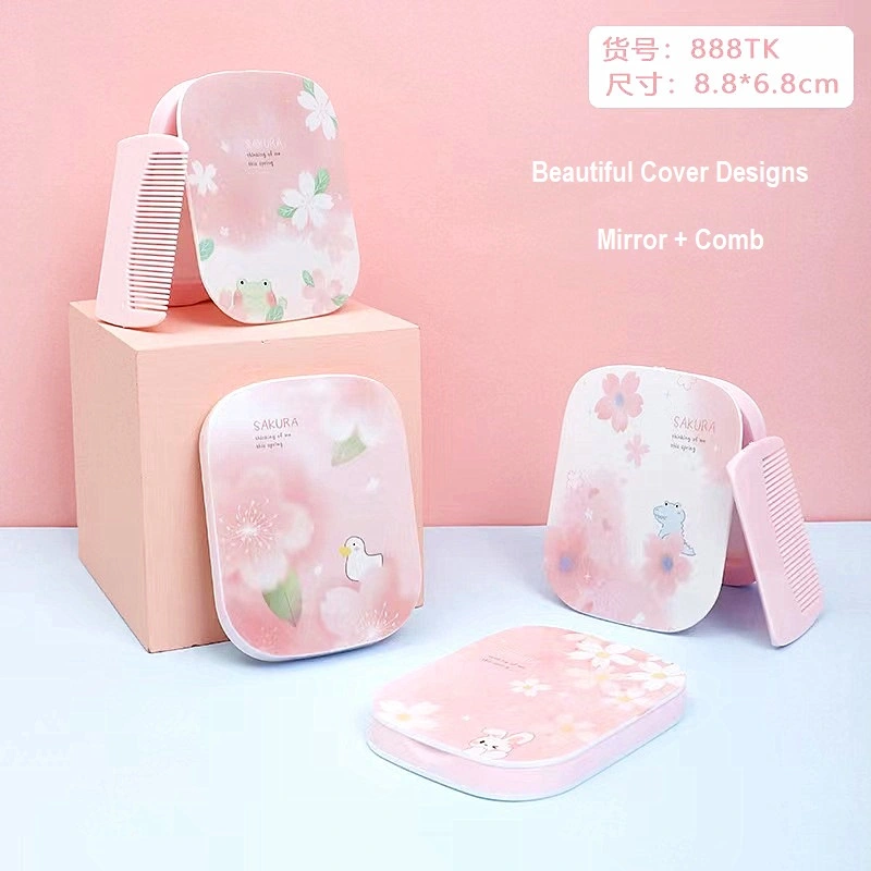 Compact Mirror & Comb for Purse and Travel Pocket Makeup Mirror with Comb, Rectangular Different Designs Great Gift for Girls