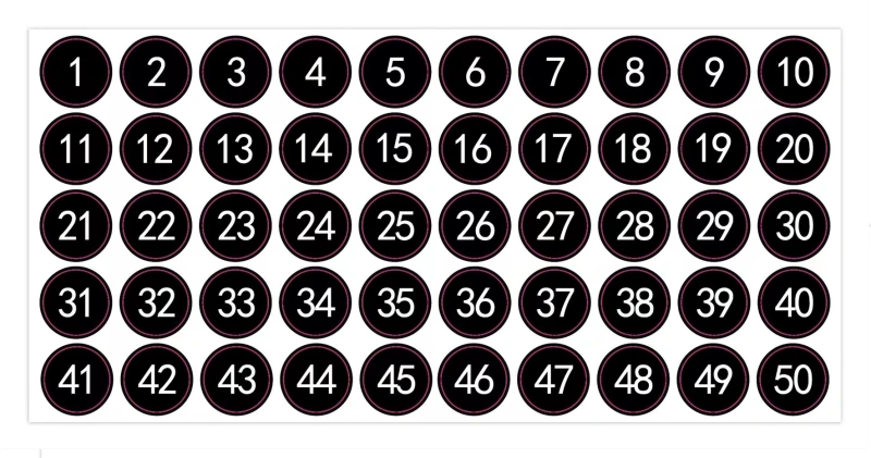 8 Sheets 1 to 50 Number Stickers Vinyl Consecutive Number Stickers Self Adhesive Decal for Indoor and Outdoor Waterproof Labels Number Inventory Stickers (1 Inch per sticker)