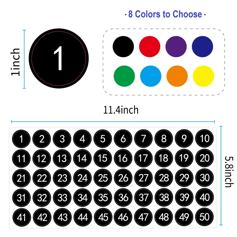 8 Sheets 1 to 50 Number Stickers Vinyl Consecutive Number Stickers Self Adhesive Decal for Indoor and Outdoor Waterproof Labels Number Inventory Stickers (1 Inch per sticker)