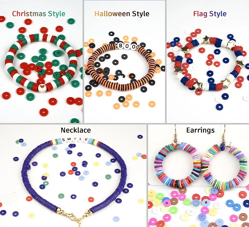 3200Pcs Clay Beads for Bracelet Making, 16 Colors Flat Round Polymer Clay Beads, Bohemian Style with Pendant Charms Kit and Elastic Strings for Jewelry Making Kit Bracelets Necklace
