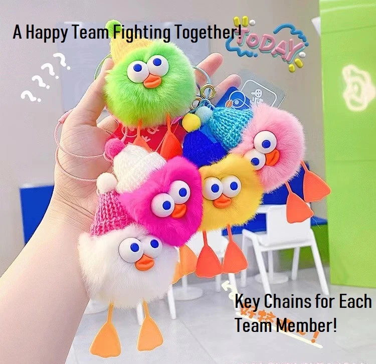 5PCS Duck Team Keychain Cartoon Backpack Charm Gift for Women Men Children Schoolmates Team Members Cute 5-Color Duck Keychain Car Key