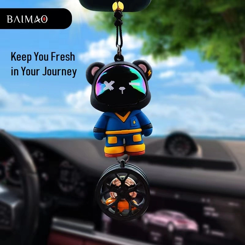 Rear View Mirror Hanging Accessories of Gentleman Bear on Wheel Car Hanging Ornament Pendant Interior Rearview Mirror Decoration