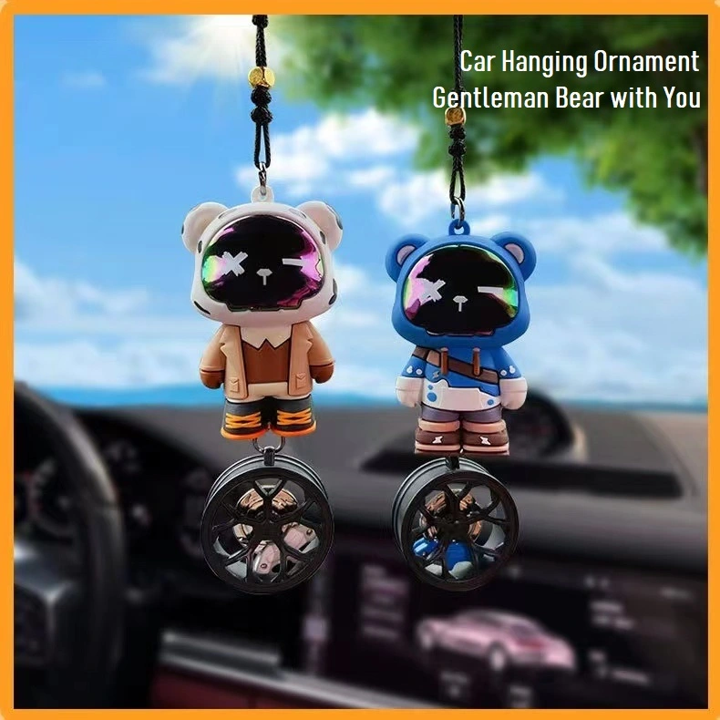 Rear View Mirror Hanging Accessories of Gentleman Bear on Wheel Car Hanging Ornament Pendant Interior Rearview Mirror Decoration
