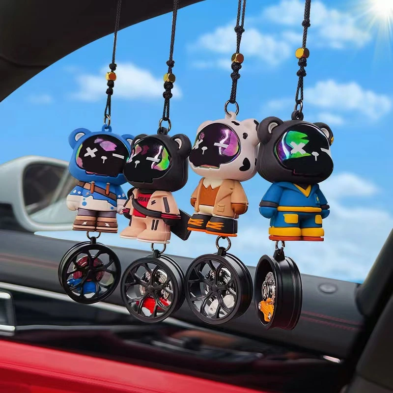Rear View Mirror Hanging Accessories of Gentleman Bear on Wheel Car Hanging Ornament Pendant Interior Rearview Mirror Decoration
