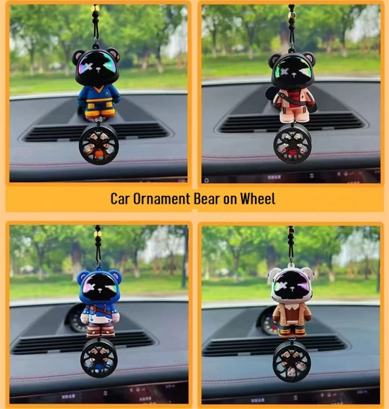 Rear View Mirror Hanging Accessories of Gentleman Bear on Wheel Car Hanging Ornament Pendant Interior Rearview Mirror Decoration