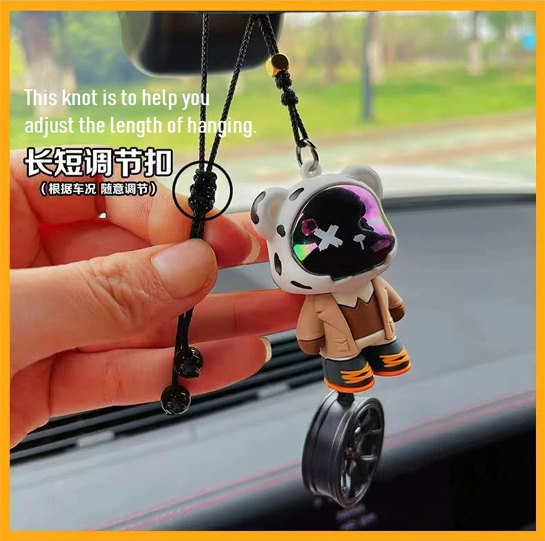Rear View Mirror Hanging Accessories of Gentleman Bear on Wheel Car Hanging Ornament Pendant Interior Rearview Mirror Decoration