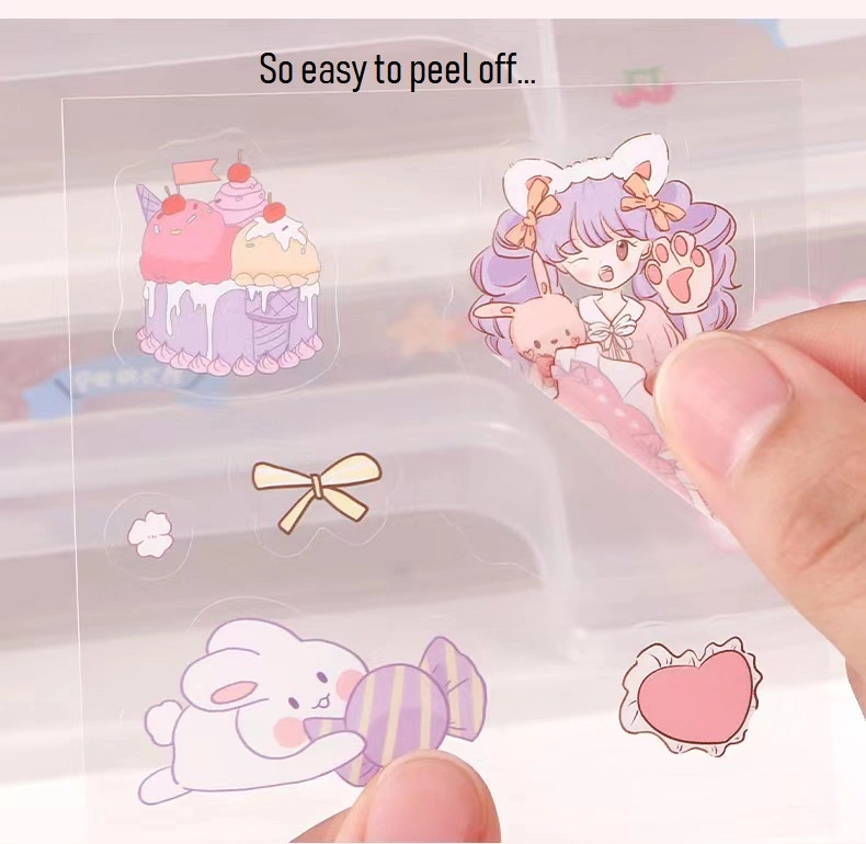 5 Packs 100 Sheets Cute Stickers Waterproof Water Bottle Laptop Scrapbook PET Stickers Aesthetic Kawaii Clear Stickers Packs for Journaling Scrapbooking Gifts for Kids