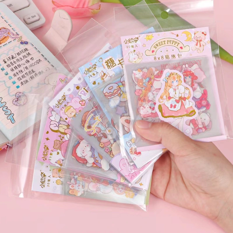 5 Packs 100 Sheets Cute Stickers Waterproof Water Bottle Laptop Scrapbook PET Stickers Aesthetic Kawaii Clear Stickers Packs for Journaling Scrapbooking Gifts for Kids