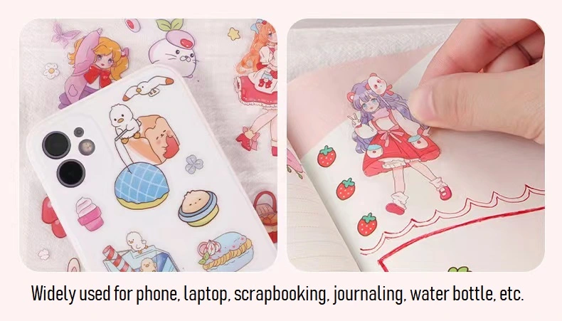 5 Packs 100 Sheets Cute Stickers Waterproof Water Bottle Laptop Scrapbook PET Stickers Aesthetic Kawaii Clear Stickers Packs for Journaling Scrapbooking Gifts for Kids