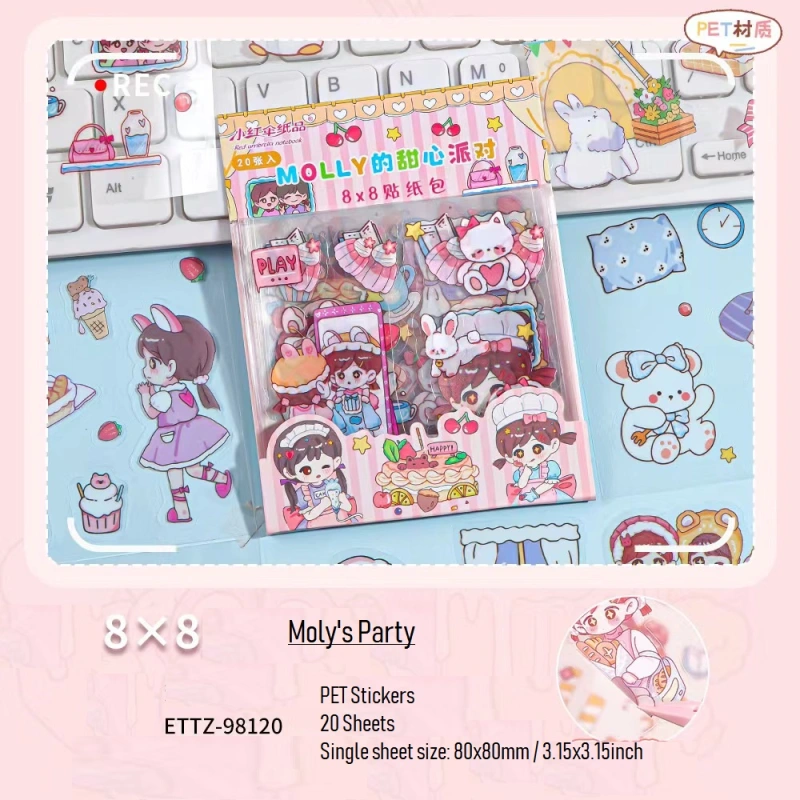 5 Packs 100 Sheets Cute Stickers Waterproof Water Bottle Laptop Scrapbook PET Stickers Aesthetic Kawaii Clear Stickers Packs for Journaling Scrapbooking Gifts for Kids