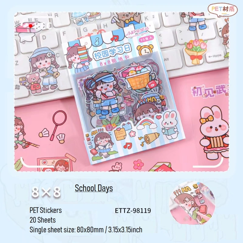 5 Packs 100 Sheets Cute Stickers Waterproof Water Bottle Laptop Scrapbook PET Stickers Aesthetic Kawaii Clear Stickers Packs for Journaling Scrapbooking Gifts for Kids