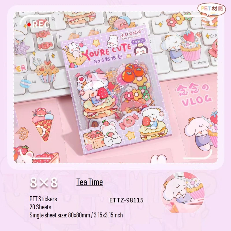5 Packs 100 Sheets Cute Stickers Waterproof Water Bottle Laptop Scrapbook PET Stickers Aesthetic Kawaii Clear Stickers Packs for Journaling Scrapbooking Gifts for Kids
