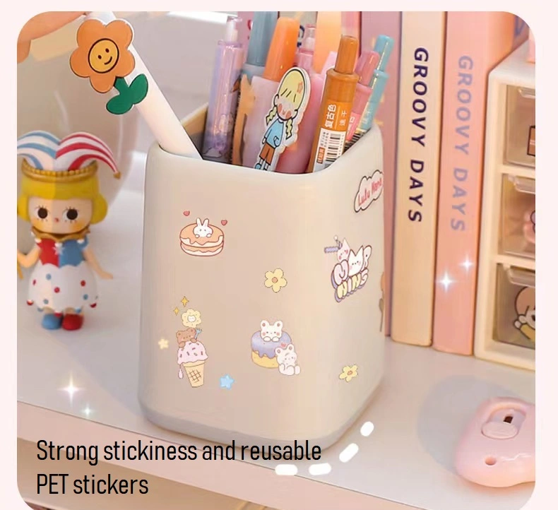 5 Packs 100 Sheets Cute Stickers Waterproof Water Bottle Laptop Scrapbook PET Stickers Aesthetic Kawaii Clear Stickers Packs for Journaling Scrapbooking Gifts for Kids
