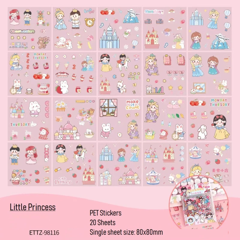 5 Packs 100 Sheets Cute Stickers Waterproof Water Bottle Laptop Scrapbook PET Stickers Aesthetic Kawaii Clear Stickers Packs for Journaling Scrapbooking Gifts for Kids