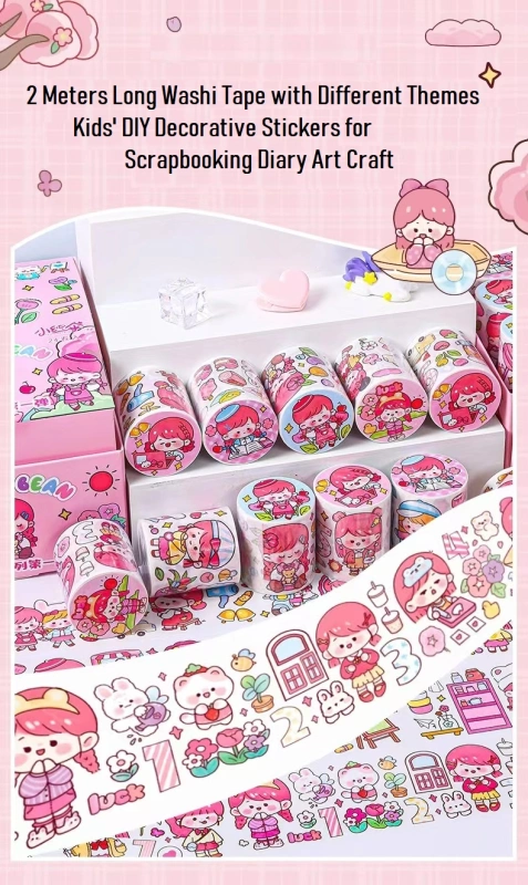 8 Rolls Kawaii Washi Tape Pack, 2m Long Cute Washi Tape Set, Kawaii Tape, Kids DIY Decorative Stickers for Scrapbooking Journaling Art Craft 8 Themes Gifts for Kids