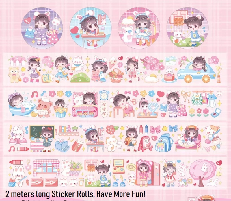 8 Rolls Kawaii Washi Tape Pack, 2m Long Cute Washi Tape Set, Kawaii Tape, Kids DIY Decorative Stickers for Scrapbooking Journaling Art Craft 8 Themes Gifts for Kids