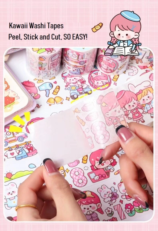 8 Rolls Kawaii Washi Tape Pack, 2m Long Cute Washi Tape Set, Kawaii Tape, Kids DIY Decorative Stickers for Scrapbooking Journaling Art Craft 8 Themes Gifts for Kids