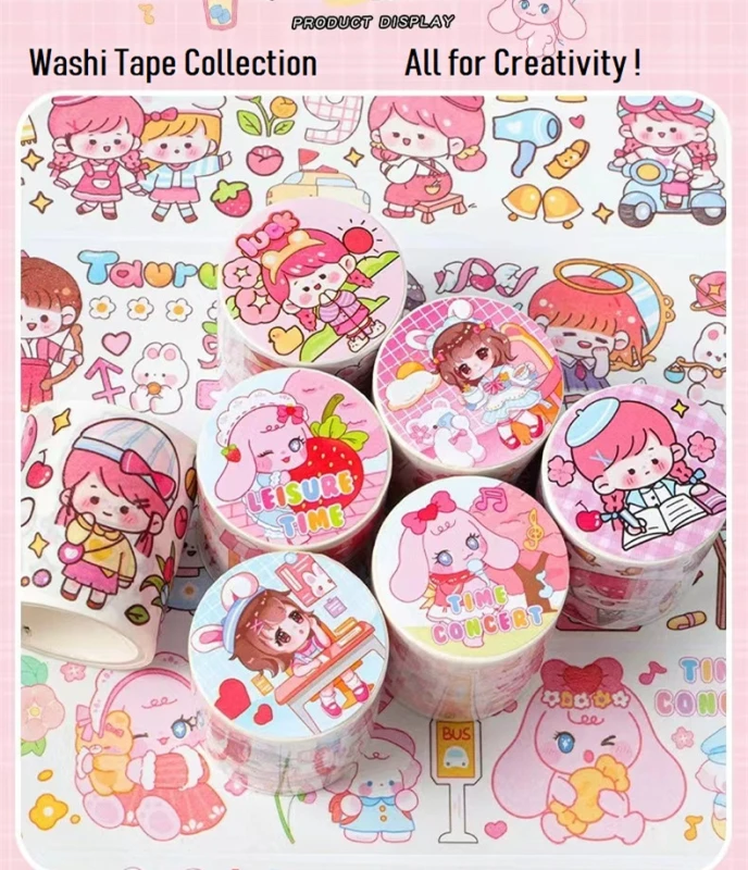 8 Rolls Kawaii Washi Tape Pack, 2m Long Cute Washi Tape Set, Kawaii Tape, Kids DIY Decorative Stickers for Scrapbooking Journaling Art Craft 8 Themes Gifts for Kids