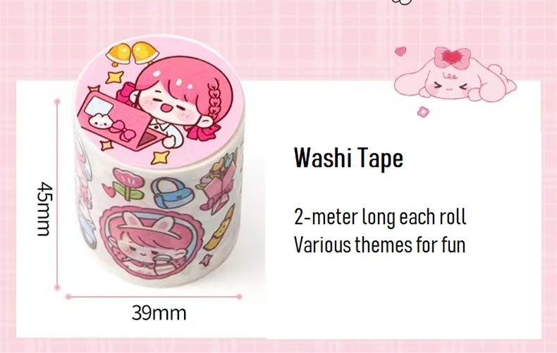 8 Rolls Kawaii Washi Tape Pack, 2m Long Cute Washi Tape Set, Kawaii Tape, Kids DIY Decorative Stickers for Scrapbooking Journaling Art Craft 8 Themes Gifts for Kids