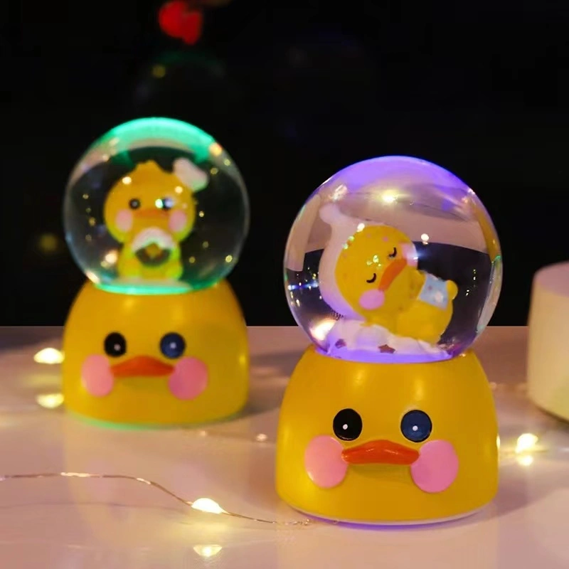 Lovely Yellow Duck Ornament Cute Yellow Duck Glass Ball with Illumination and Snowflake for Interior Decoration Home Decor Great Gift for Kids (Boshun)