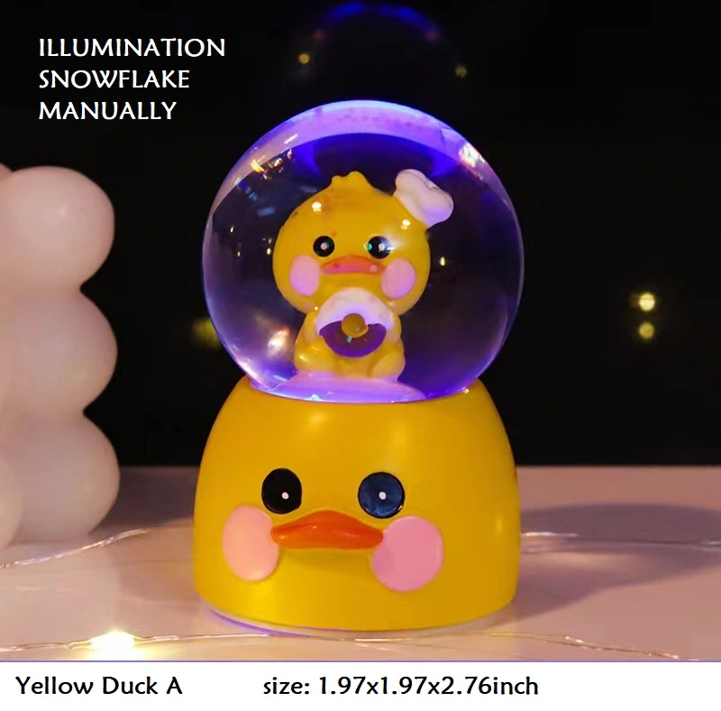 Lovely Yellow Duck Ornament Cute Yellow Duck Glass Ball with Illumination and Snowflake for Interior Decoration Home Decor Great Gift for Kids (Boshun)
