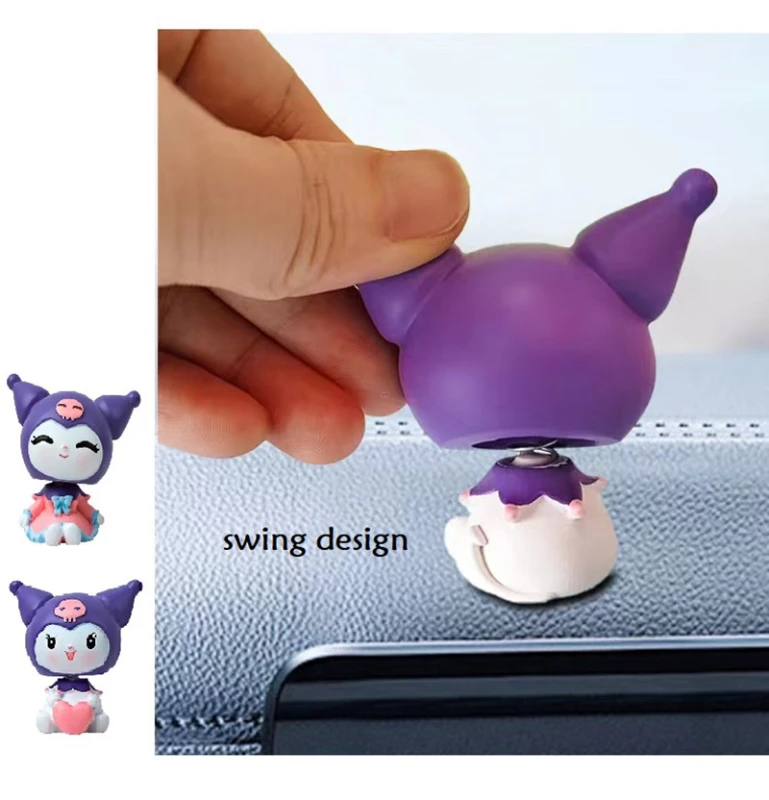2PCS Lovely Kuromi Car Dashboard Ornament Cute Swing Kuromi Kawaii for Interior Decoration Car Dashboard Desk Office Bedroom (Boshun)